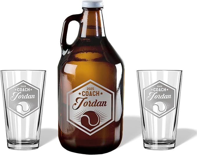 Tennis Coach Beer Glasses - Tennis Coach Gifts Personalized Coach Pint Glass Engraved Coach Award Basketball Beer Glass End of Season Gifts Coach (Tennis, Growler Gift Box)