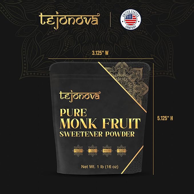 tejonova Monk Fruit Sweetener, 1 lb, Monk Fruit Extract Powder, Monkfruit Sweetener Pure Flavor, Monk Fruit Sweetener No Erythritol, Ideal Monkfruit Sweetner and Keto Sugar Substitute, 1465 Servings