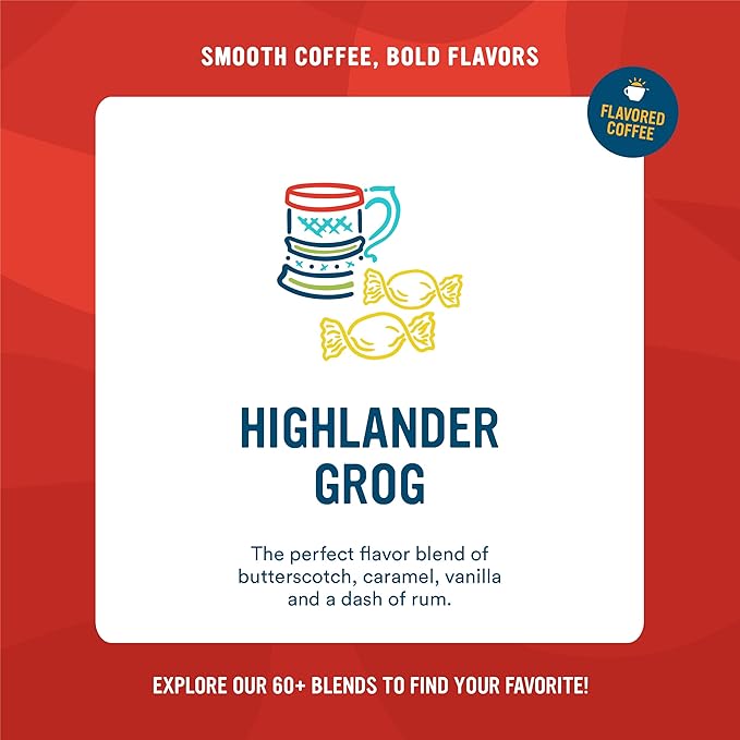 Cameron's Coffee Highlander Grog Flavored Single-Serve Coffee Pods, Light Roast, 100% Arabica, 128-Count (Pack of 1)