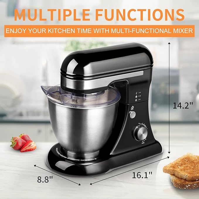4.8QT Stand Mixer, 12-Speed Electric Kitchen Mixer with Tilt-Head, Stainless Steel Bowl, Egg Whisk, Dough Hook & Beater – Lightweight, Compact for Small Kitchens (Gray)
