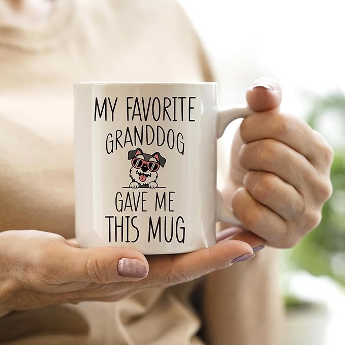 QASHWEY Schnauzer Dog Grandma Gifts Mug, Funny Mini Miniature Schnauzer Dog Lover Owner Coffee Mug Tea Cup Gifts for Grandma Grandpa, My Favorite Granddog Gave Me This Mug Coffee Cups Ceramic 11oz