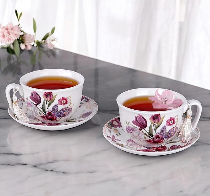 Tulip Bone China Cup 8.45 fl oz.(250ml) and Saucer 5.78"(14.7cm) Set in Gift Box