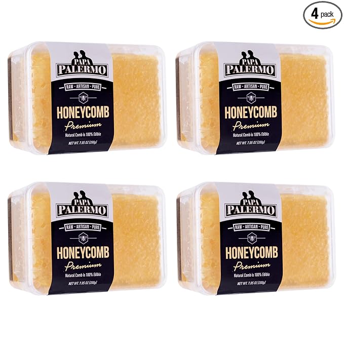 Papa Palermo Honeycomb 100% Edible, All-Natural, Gourmet Raw Honeycomb, No Additives, No Preservatives - 4-Pack x 7 oz (Total 28oz)