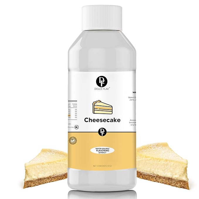 Dolce Flav Cheesecake Extract – 8 Ounce Water-Soluble Kosher, Sugar-Free, Concentrated Creamy Flavor for Desserts, Frostings & Pastries, Includes Measured Dropper