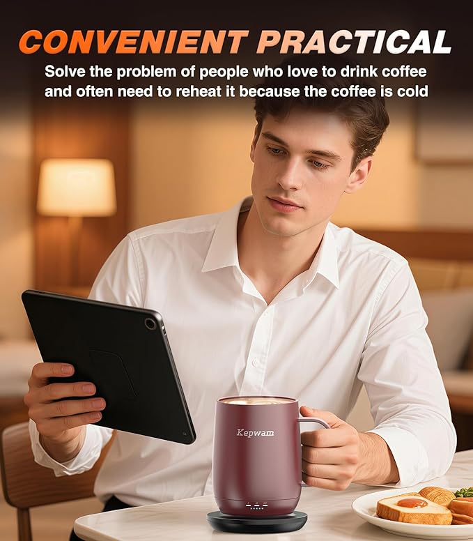 Self Heating Coffee Mug T2, 16oz Smart Heated Coffee Mug, 150 Min Battery Life - Hot up to 149℉ Temperature Control Coffee Mug Warmer, Gifts for Dad Mom (No APP)