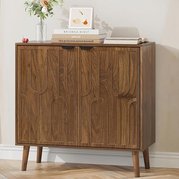 Sideboard Buffet Cabinet with Storage, Kitchen Storage Cabinet with 2 Doors, Walnut Coffee Bar Sideboard Cupboard, for Living Room, Hallway