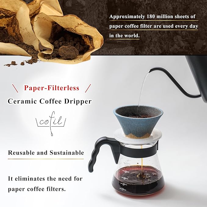Ceramic Reusable Coffee Filter Dripper Paperless Sustinable Mt. Fuji Made in Japan (Blue Green)