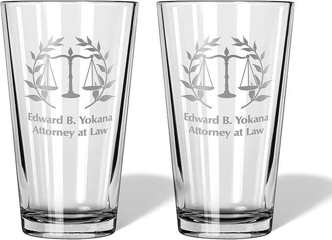 Alterd Industries Lawyer Gifts - Attorney Gift lawyer gifts for Men Court Case women office Pint Beer Whiskey Glasses Decanter Scales of Justice Law Office (Pair of Pint Glasses, Scales of Justice)