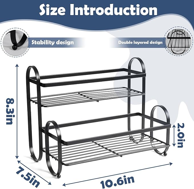 6-Bottle 2-Tier Coffee Syrup Rack Organizer,Sturdy Metal Syrup Storage Shelf Holder Stand for Coffee Bar,Kitchen Countertop,Universal Wine Rack,Compact Durable Space-Saving Design