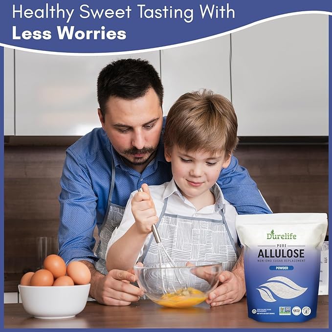 Durelife Allulose sweetener, 10 lb 100% Pure No Erythritol powdered Sugar Substitute, NON-GMO Project Verified, Keto Certified, OU kosher, No Fillers, Zero Calories sugar alternative 10 Lbs