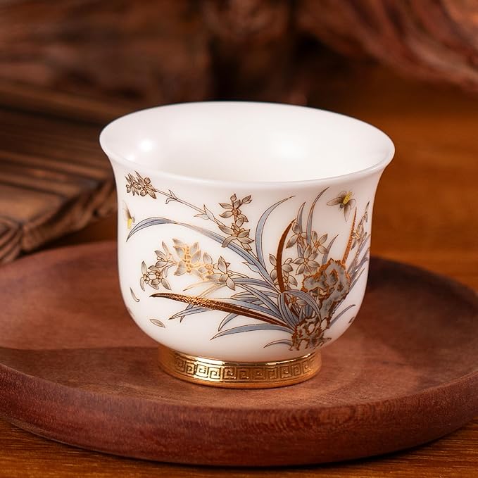 KAMMAK Ceramic Tea Cups Small, Cute Vintage Coffee Cup Set of 2, Porcelain Teacups Espresso Mug, 3.9oz Hand Painted Chinese Afternoon Tea Party Mugs, Birthday Gift for Women Men, Reversible