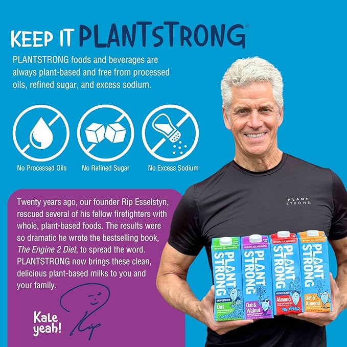 PLANTSTRONG Plant-Based Milks – Non-GMO, Plant-Based, Vegan, Gluten-Free, Dairy-Free, Lactose-Free, Shelf-Stable, No Gums or Oils (Pack of 6 (32 Fl. Oz.), Oat & Walnut w/Recipe Guide)