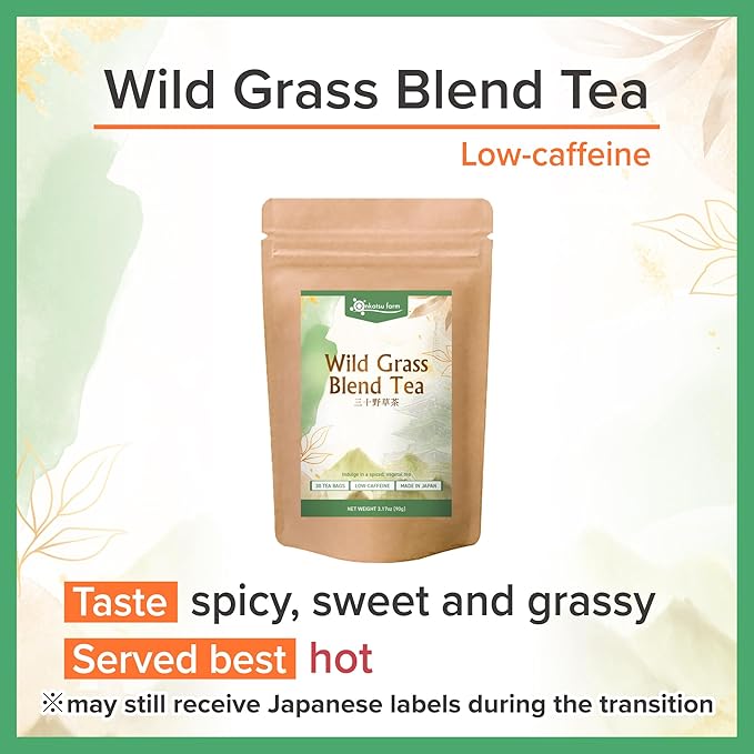 Onkatsu Farm Wild Grass Blend Premium Japanese Tea Bags, Naturally Sweet Spicy Flavor, Hot or Iced, 30 Total Tea Bags