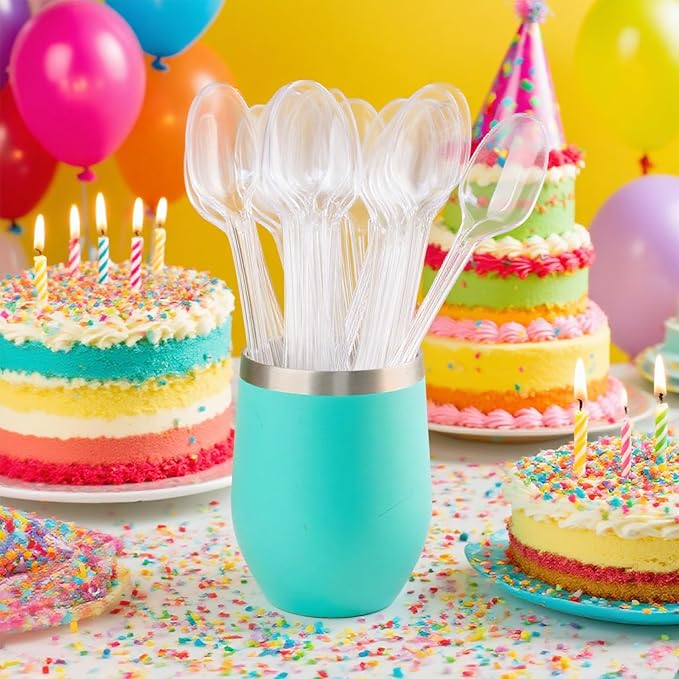 Long Clear Plastic Spoons, 50Pcs Disposable Spoons Heavy Duty Teaspoons 9 Inch Long Handle Spoon for Stirring Ice Cream Milkshakes Stirring Cocktails and Tall Iced Beverages Party Supplies
