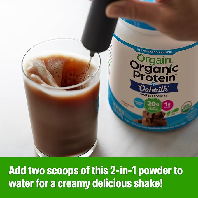 Orgain Organic Vegan Protein Powder + Oat Milk, Chocolate - 20g Plant Based Protein, Gluten Free, No Dairy, Soy or Lactose Ingredients, Low Sugar, Non-GMO, Kosher, For Shakes & Smoothies - 1.05lb