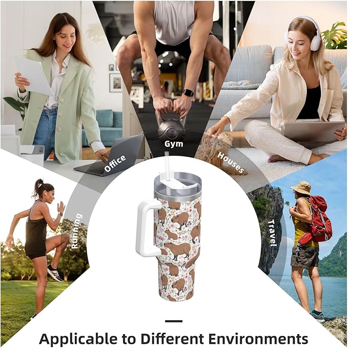 Capybara Gifts Capybara Tumbler Water Bottle Cup for Girls, Teens, Women, Men Stainless Steel Vacuum Insulated 40oz Tumbler with Lid and Straw for Water, Iced Tea or Coffee, White