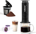 French Press Coffee Maker, 2-in-1 Single Serve K Cup Compatible, Portable Coffee Machine for Ground Coffee, Black, 10 Oz Capacity, for Camping, Travel
