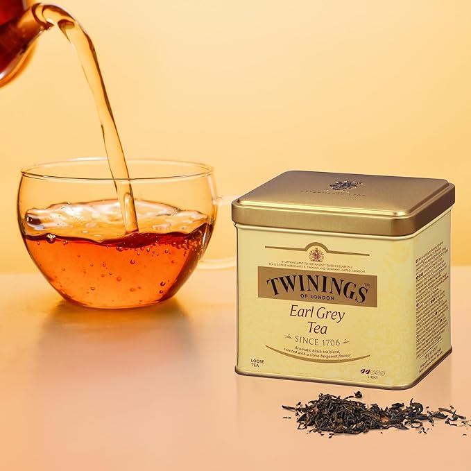 Twinings Earl Grey Loose Tea Tin, 7.05 Ounce Tin (Pack of 1), Smooth, Flavourful, Robust Black Tea Leaves, Caffeinated, Enjoy Hot or Iced