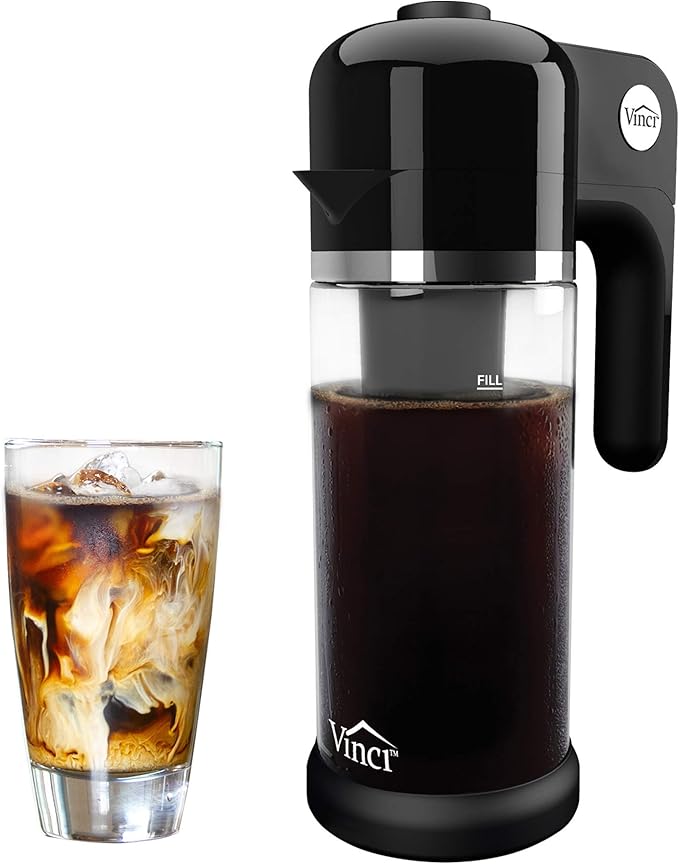 VINCI Express Cold Brew, Electric Cold Brew Coffee Maker in 5 minutes, Glass Carafe, 4 Brew Strength Settings & Cleaning Cycle, Easy to Use & Clean, Cold Brewer for Iced Coffee, 1.4 L Dial Control