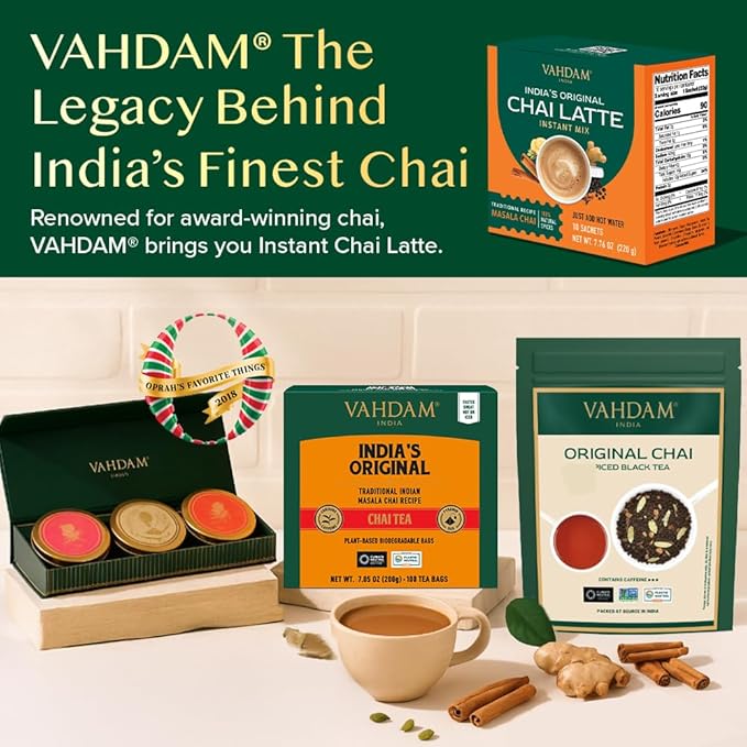 VAHDAM Instant Chai Latte - 10 Sachets (7.7 Oz / 220g) | Authentic Indian Chai with Natural Spices | Just Add Water, No Steeping Required | Creamy Chai Latte Anytime