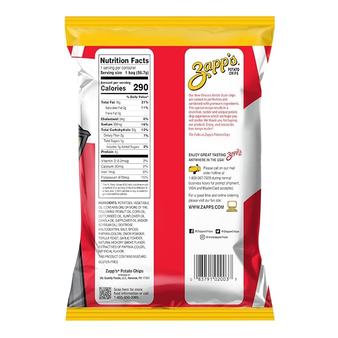 Zapp’s New Orleans Kettle-Style Potato Chips Cajun Crawtator Flavor (2 oz Bags, 25 Count), Crunchy Chips with a Spicy Kick, Perfect On-The-Go, Gluten Free Snack