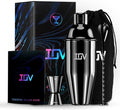IOV Cocktail Shaker Bar Set, 24oz Martini Shaker with Built-in Strainer, Bar Tool Kit with Recipes Booklet, Professional Stainless Steel Large Bartender Drink Shaker Margarita Alcohol Mixer-Black
