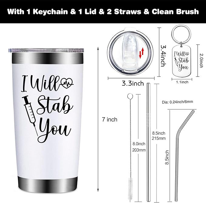 Nurse Appreciation Gifts for Women - Nurses Week Gift - School Nurse Graduation Present - 20oz I Will Stab You Tumbler