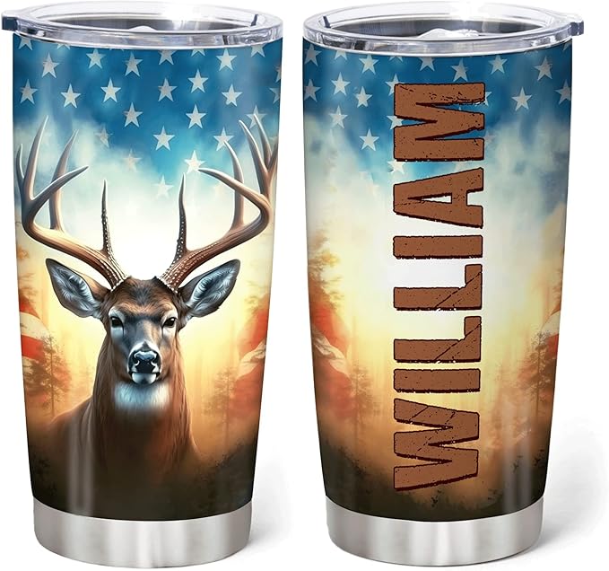 Hyturtle Personalized Hunting Gifts For Men - Deer Hunting Tumbler 20 Oz Travel Coffee Mug Stainless Steel - Fathers Day Hunting Gift For Dad, Him, Boy, Husband, Hunters On Birthday, Christmas