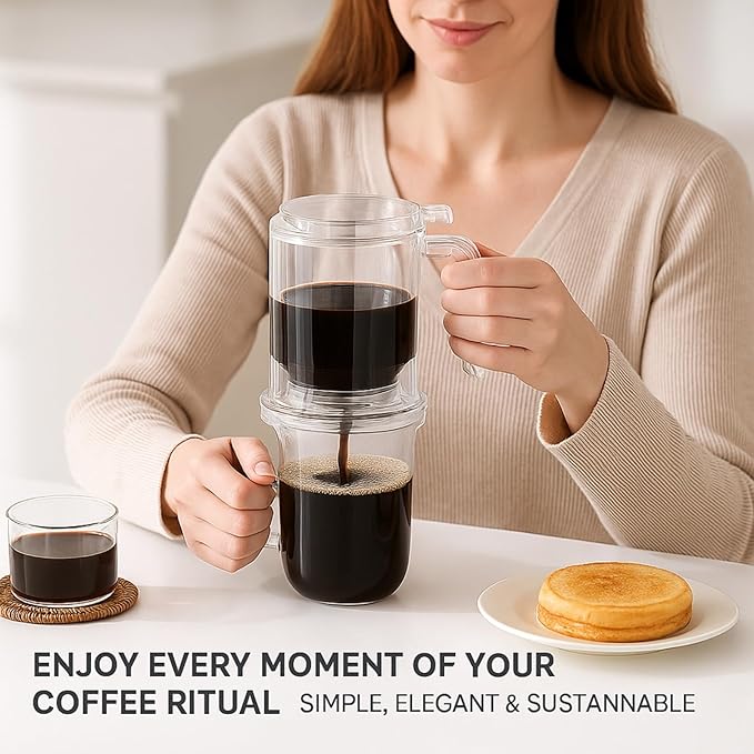 RUIYUE Pour-Over & Immersion Coffee Dripper & Maker, Stop-Valve 17oz Steep-and-Release Brewer, 304 Stainless Steel Mesh Filter, Insulated Handle, Fits Mugs ≤3.5" Rim, BPA-Free (Transparent)