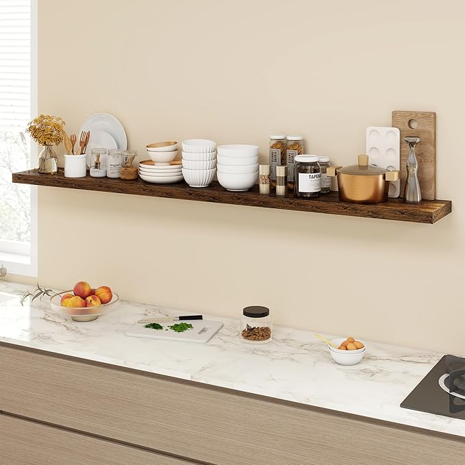 72 Inch Floating Shelves, 9.3" Deep Floating Shelf Wall Mounted, 72" Wall Shelves, Rustic Deep Bookshelf, Large Display Shelves & Storage Shelves for Bedroom, Living Room, Brown, Set of 1