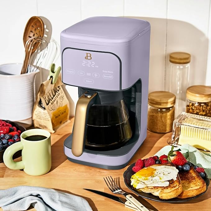 Beautiful 12 Cup Programmable Coffee Maker, Drip Coffee Machine with Glass Carafe, Automatic Brew Strength Control, Espresso Maker Function, Compact Espresso Machine (Lavender)