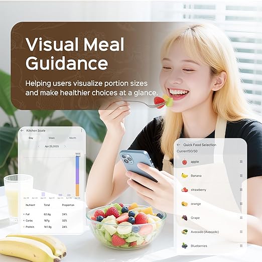Smart Nutrition Food Scale with App Sync, Tracks 23 Nutrients (Calories Carbs Protein Fat), Digital Kitchen Scale for Weight Loss & Meal Prep, with High-Definition Touch Color Display Screen