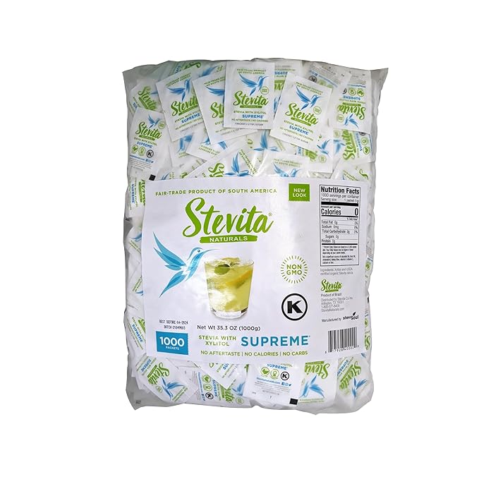 Stevita Stevia with Xylitol Supreme - 1000 Packets - All-Natural Sweetener, No Calories - Non-GMO, Vegan, Kosher, Keto, Paleo, Gluten Free, Erythritol-free - 1000 Servings