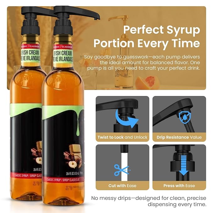 Syrup Pump for Coffee Syrup Bottles – 12-Pack Dispenser Pumps Fits 750ml / 25.4 oz Flavoring Syrup Bottles – Compatible with Torani & More – Black Coffee Syrup Dispenser Pump for Home & Cafe Use.