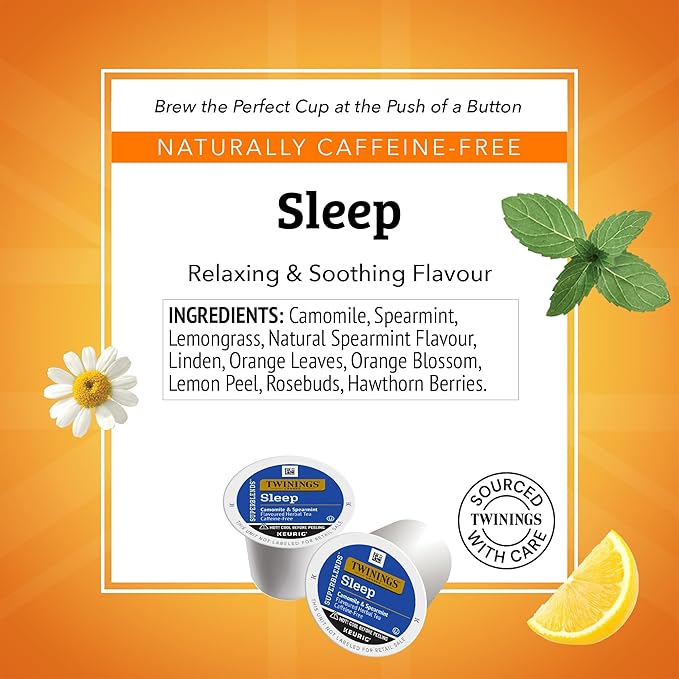 Twinings Sleep Herbal Tea K-Cup Pods for Keurig, 24 Count (Pack of 1), Formerly Nightly Calm, Camomile, Spearmint, & Lemongrass, Naturally Caffeine-Free, Enjoy Hot or Iced
