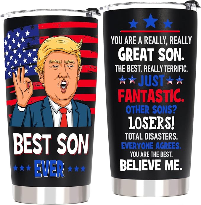 Gifts for Son from Mom Dad, Best Son Ever Gifts - Christmas Birthday Gift for Sons Adult, 20 OZ Sons Stainless Steel Insulated Travel Coffee Tumbler Cup