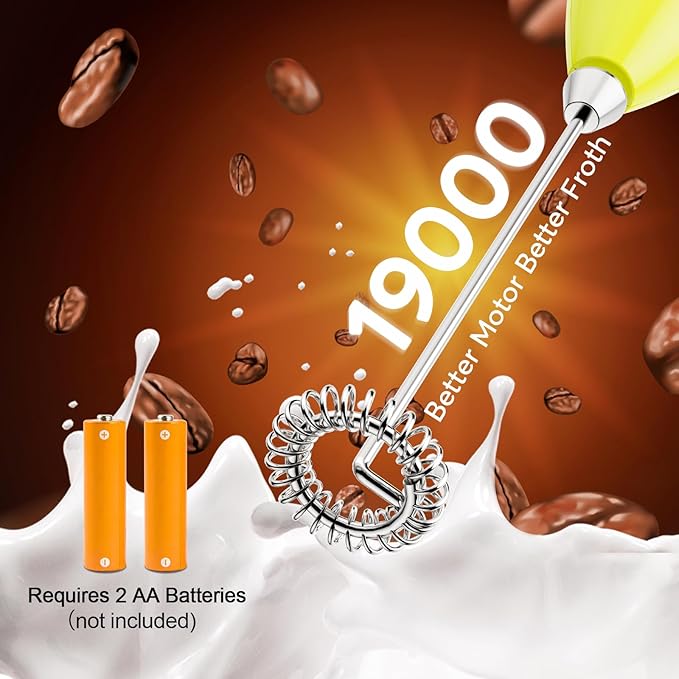 Hand Mixer Milk Frother for Coffee - Dutewo Frother Handheld Foam Maker for Lattes, Electric whisk Drink Mixer Mini Foamer for Cappuccino, Frappe, Matcha, Hot Chocolate, Yellow 394C