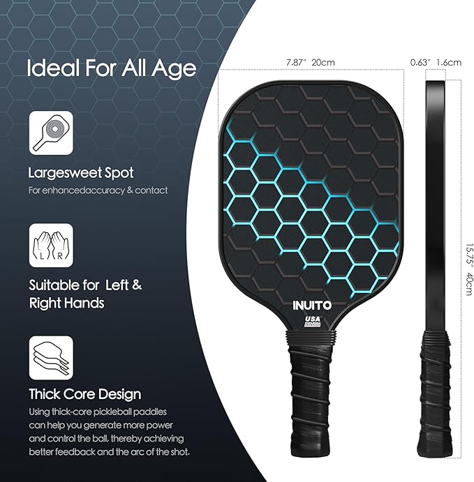 Pickleball Paddles, Pickleball Paddles Set of 2. 16mm Thick Paddle with Pickleball Bag. Large Sweet Spot Pickle Ball Paddle Set for Men Women. Pickleball Racket Set of 2.