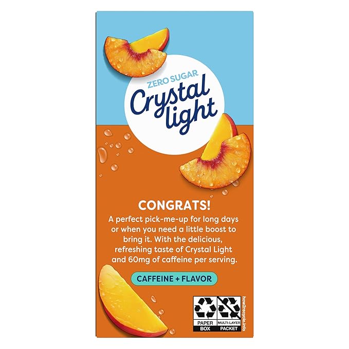 Crystal Light On The Go Peach Mango With Caffeine Drink Mix, 10-Packet Box (Pack of 7)