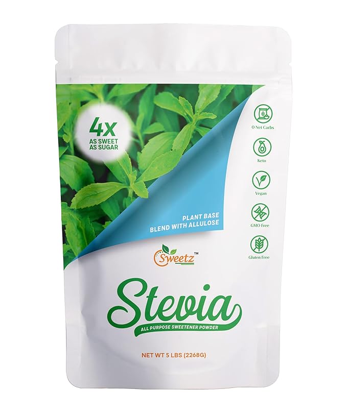 Allulose – Stevia Blend All Purpose Sweetener – 4X Sugar Sweetness; Total Servings 2268; Zero Calorie Sweetener, Sugar-Free Substitute for Baking, Smoothies, Coffee; Low Carb Keto Diet Friendly Food | 5-LB