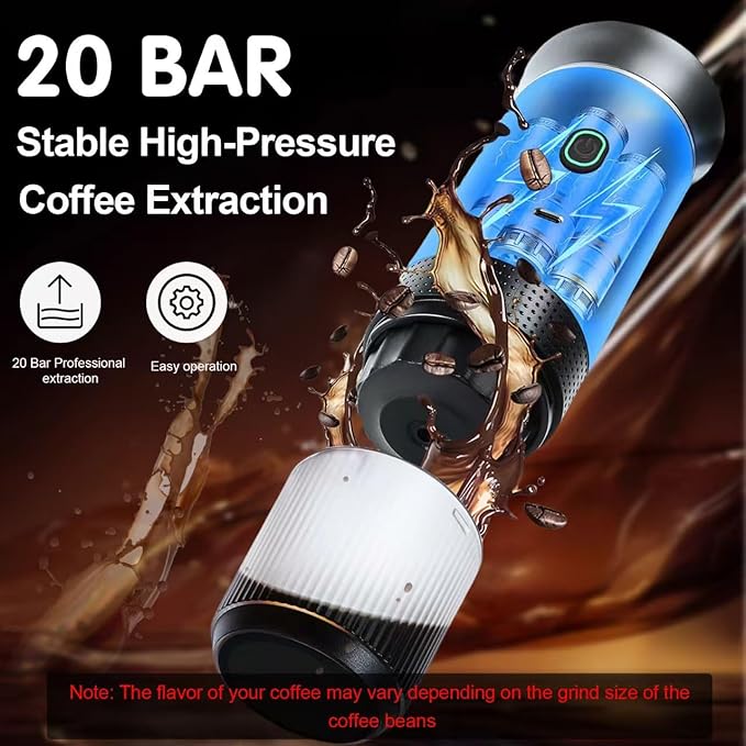 Portable Coffee Maker, 3-in-1 Espresso Machine for Travel 20 bar Mini Coffee Maker Compatible with Ground Coffee & Capsule for Car, RV, Hiking, Camping, Office, Travel Espresso Maker