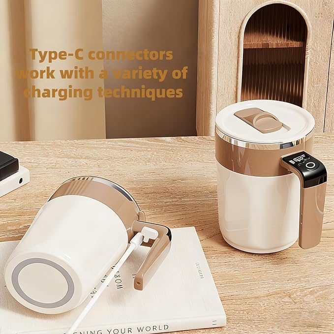 Self Stirring Coffee Mug,Heated Coffee Mug Rechargeable with Temperature Display,Fun Coffee Mug Warmer,Suitable for Beverages Such Coffee,Milk,Cocoa (Brown)