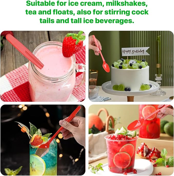 9" Plastic Spoons, Heavy Duty Disposable Spoons, Long Handle Spoon, Plastic Cutlery for Cocktail Stirring Dessert Milkshakes Ice Cream Tea and Floats (48 Pack)