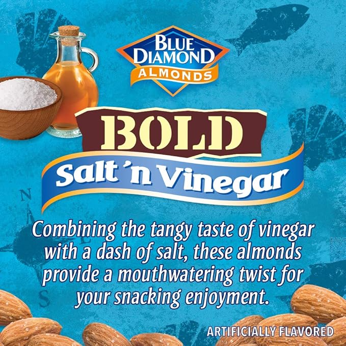 Blue Diamond Almonds Salt N' Vinegar Flavored Snack Nuts, 16 Oz Resealable Bag (Pack of 2)