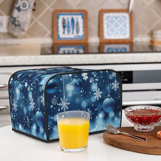 Toaster Cover 4 Slice Christmas Blue Snowflake Ball Kitchen Small Appliance Covers with Pockets Dust and Fingerprint Protection