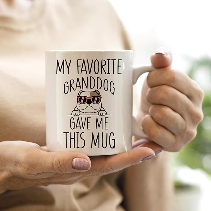QASHWEY American Bulldog Dog Grandma Gifts Coffee Mug Tea Cup, Funny American Bulldog Dog Lover Owner Gifts for Grandma Grandpa, My Favorite Granddog Gave Me This 11oz Ceramic