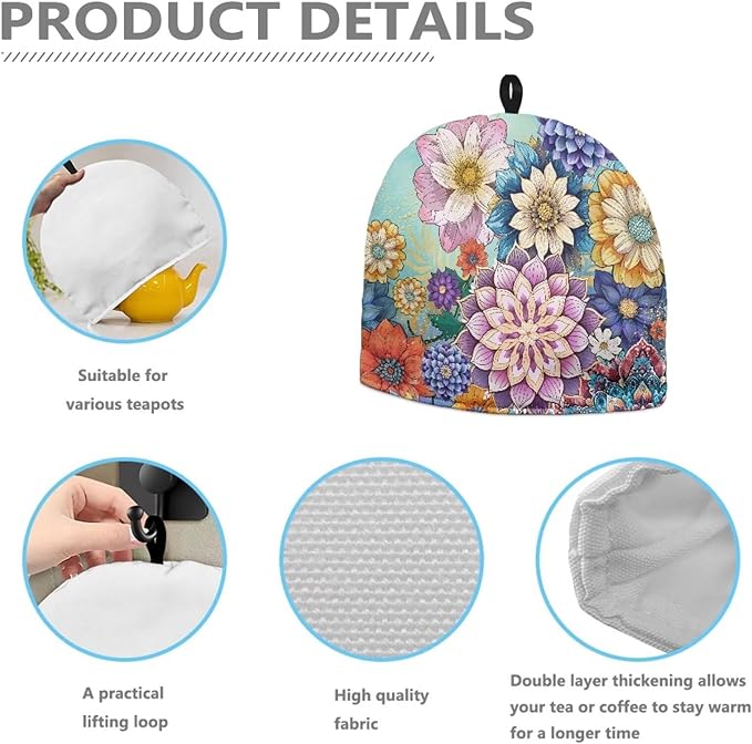 Mandala Tea Cozies Covers Designed in England Tea Pot Cozy for Keeping Warm Dust Proof Teapot Insulation Cover for Kitchen Decor