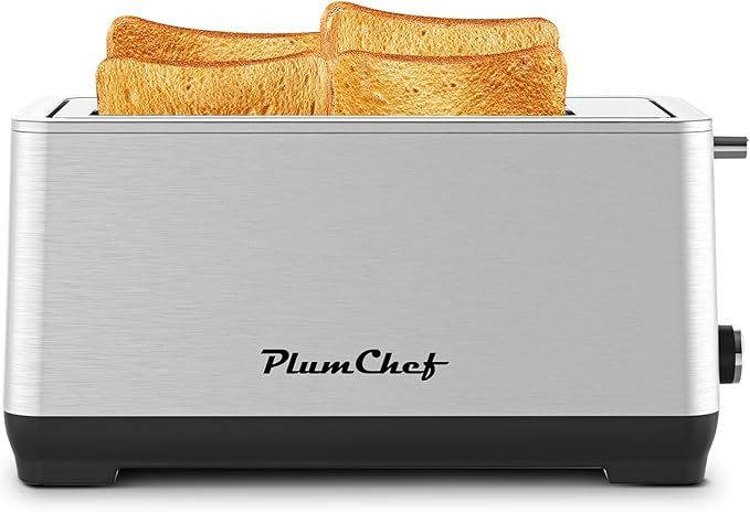 4-Slice Toaster, Extra Wide Long Slot Toaster with Warming Rack, 6 Browning Settings, Bagel/Defrost/Reheat Functions, Removable Crumb Tray, Stainless Steel Housing,Stainless Steel