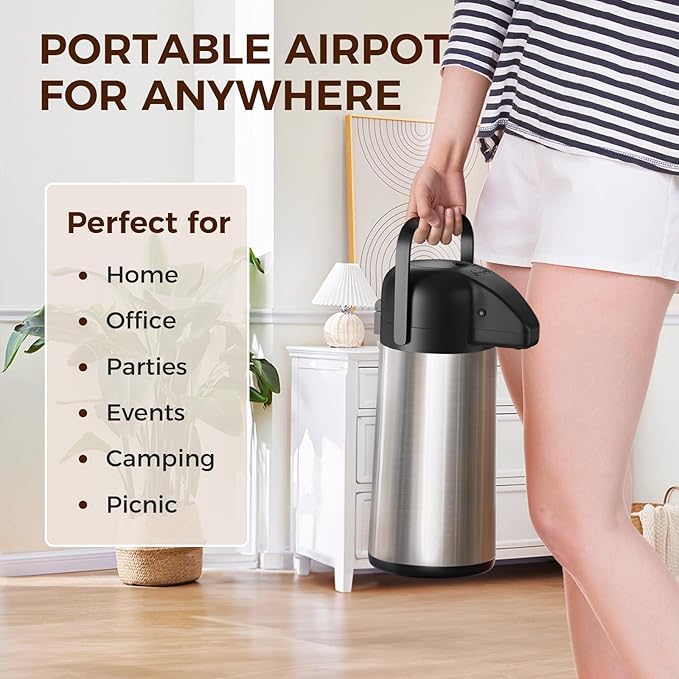 Coffee Carafe for Keeping Hot - Gezoss 85OZ / 2.5L Airpot Coffee Dispenser with Pump - Large Coffee Thermos for Hot Drinks Tea Liquid - Insulated Stainless Steel Hot Water Beverage Urn for Parties