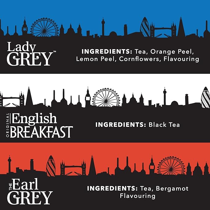 Twinings London Skyline Red, White, & Blue Commemorative Collection of Loose Leaf Teas, Limited Edition Gift Set, 100g Tins (Pack of 3), Original English Breakfast, The Earl Grey, & Lady Grey Tins